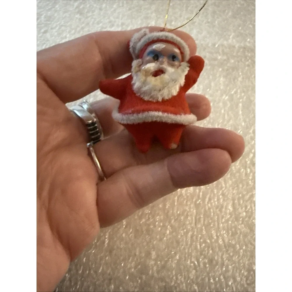 Vintage Santa Claus Red Flocked Christmas Ornament Kitschy